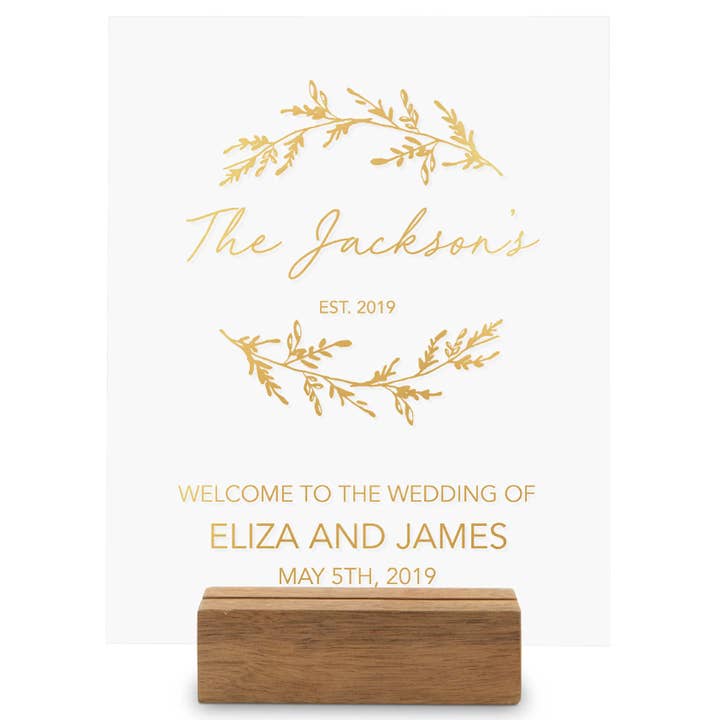 Weddingstar Inc. - Wholesale Desk/Tabletop Sign - Foil Printed Clear Acrylic Tabletop Sign - Signature Script