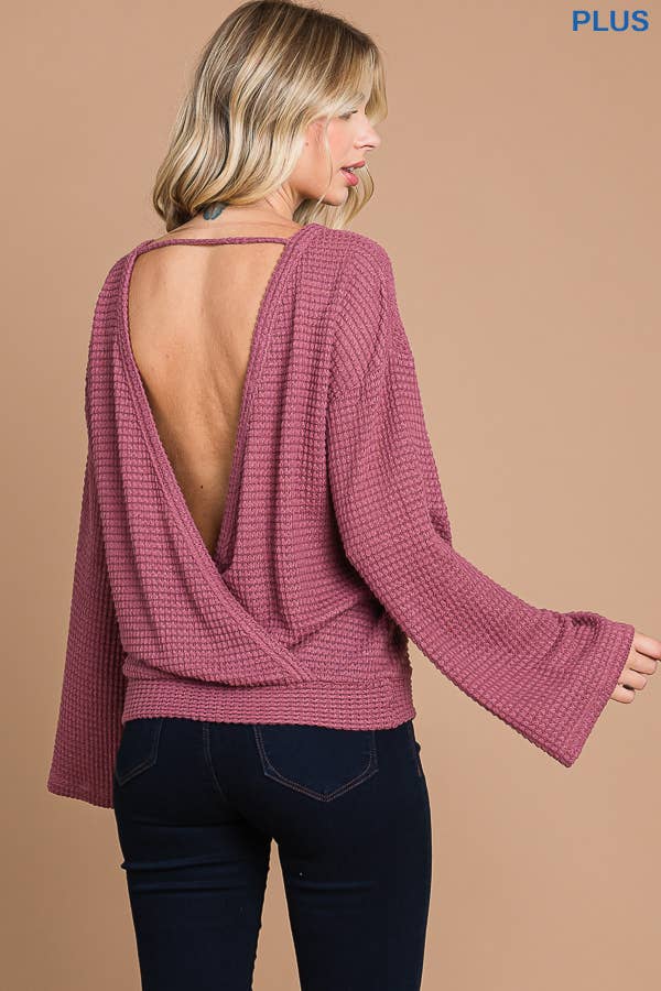 Culture Code - Wholesale Knit Top - Women's - CHT1824LX - SURPLICE BACK DETAIL BELL SLV TOP11