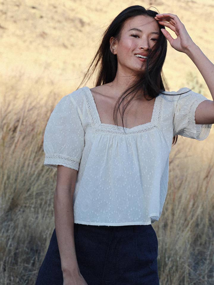 Cream Cotton Lace Puff Sleeve Top - Bea Top for wholesale by Atèlette
