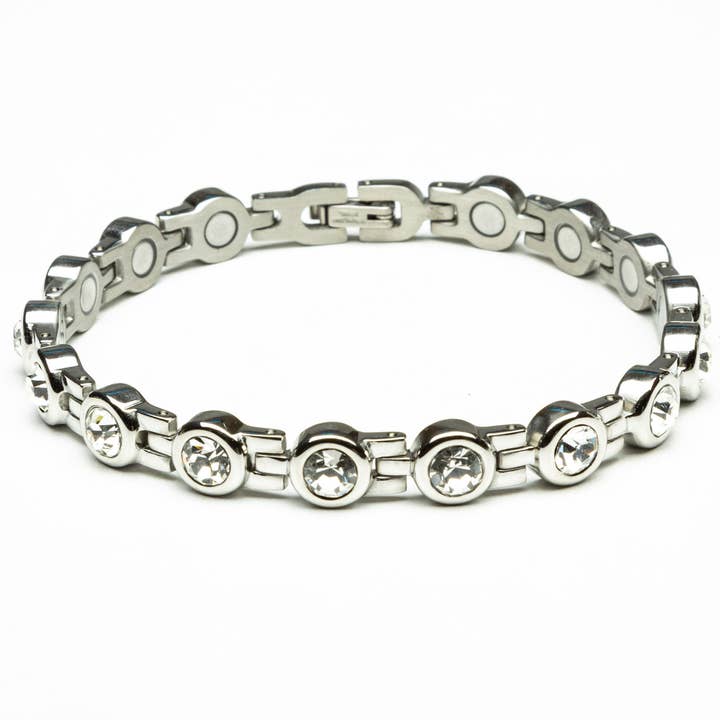 Bracciale magnetico in acciaio inossidabile con zirconi di cristallo per la vendita all'ingrosso da parte di Magnehealth