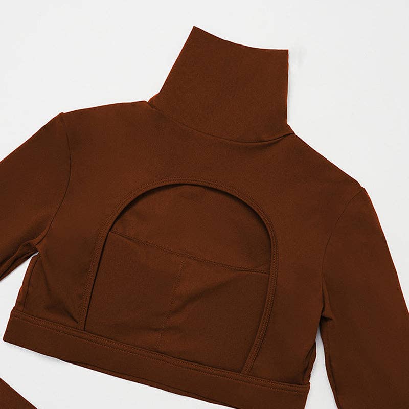 WONDERXFANS - Wholesale Activewear Set - Women's - High-Neck Cropped Long Sleeve + Flared Leg Pants 2-Piece Set5