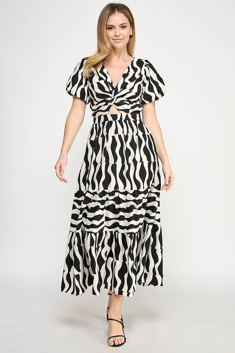 RUBIENN - Wholesale Dress - Women's - Wavy Stripe Print Tied Front Maxi Dress3