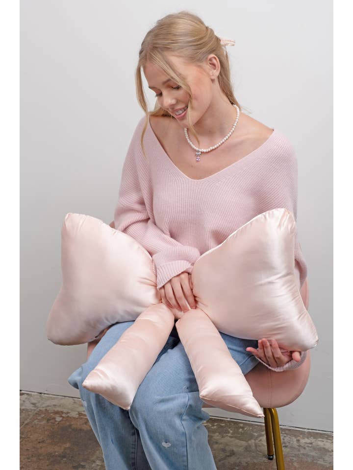 Blu Pepper - Wholesale Knit Sweater - Women's - V NECK DROP SHOULDER BACK BOW TIE DETAIL SWEATER