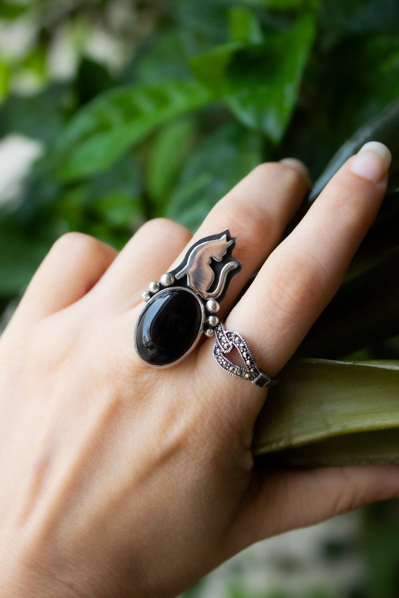 Ambra Jewels - Wholesale Cocktail/Statement Ring - Black Onyx Cat Ring, AR-68615