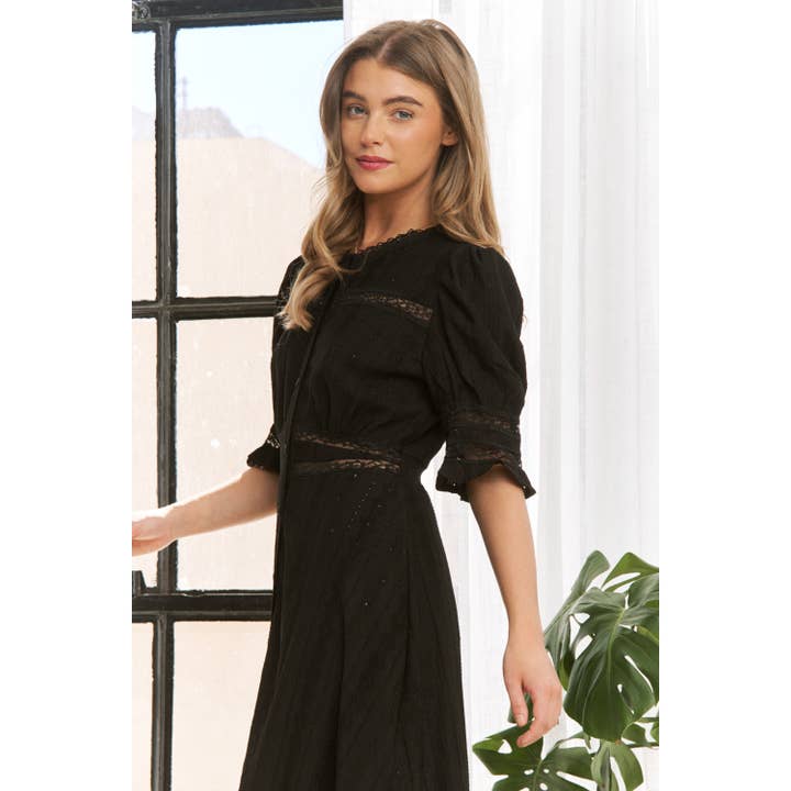 Sweet Generis - Wholesale Dress - Women's - CHIC WOVEN MAXI BUTTON DOWN SHIRT DRESS WITH TRIM LACE DETAI6