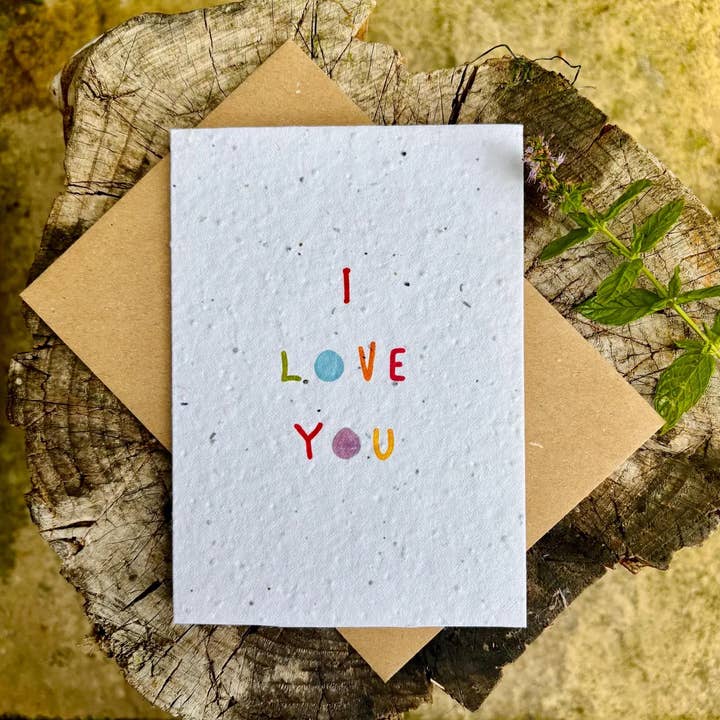 Plantable Seed Paper Love You Card,Blank Inside for wholesale by Erika's Whimsical Art
