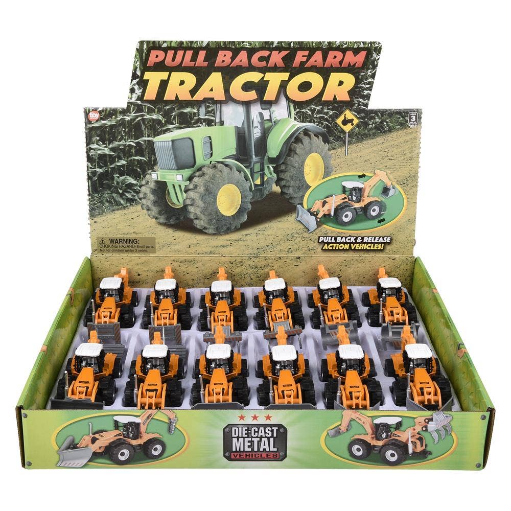 The Toy Network - Wholesale Toy Car/Truck - Kids - 7" Diecast Pull Back Farm Tractor Assortment 12/Disp8