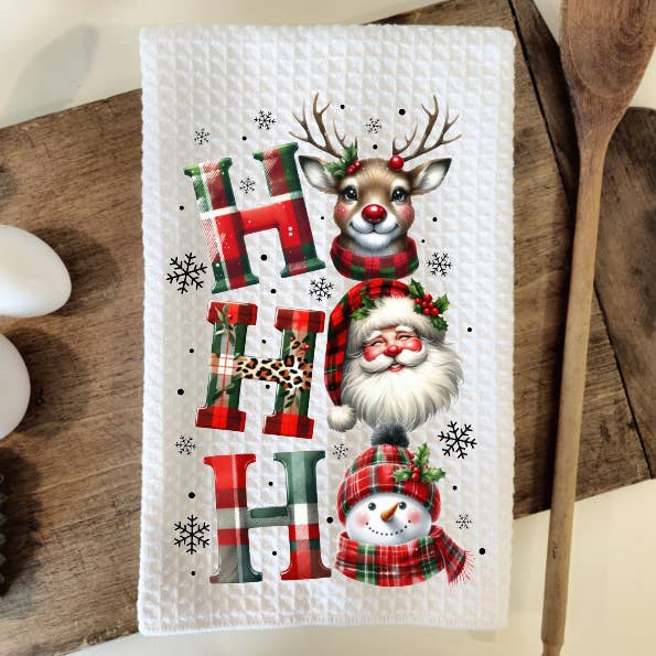 Ho Ho Ho Christmas Waffle Weave Toalha de prato Toalha de chá por atacado de Prairie Chicken Sticker Shop & Gifts