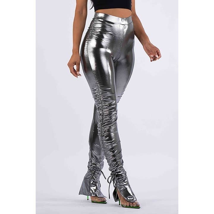 Esmeray Clothing - Vendita all'ingrosso Leggings - Donna - Leggings metallizzati con increspature glamour