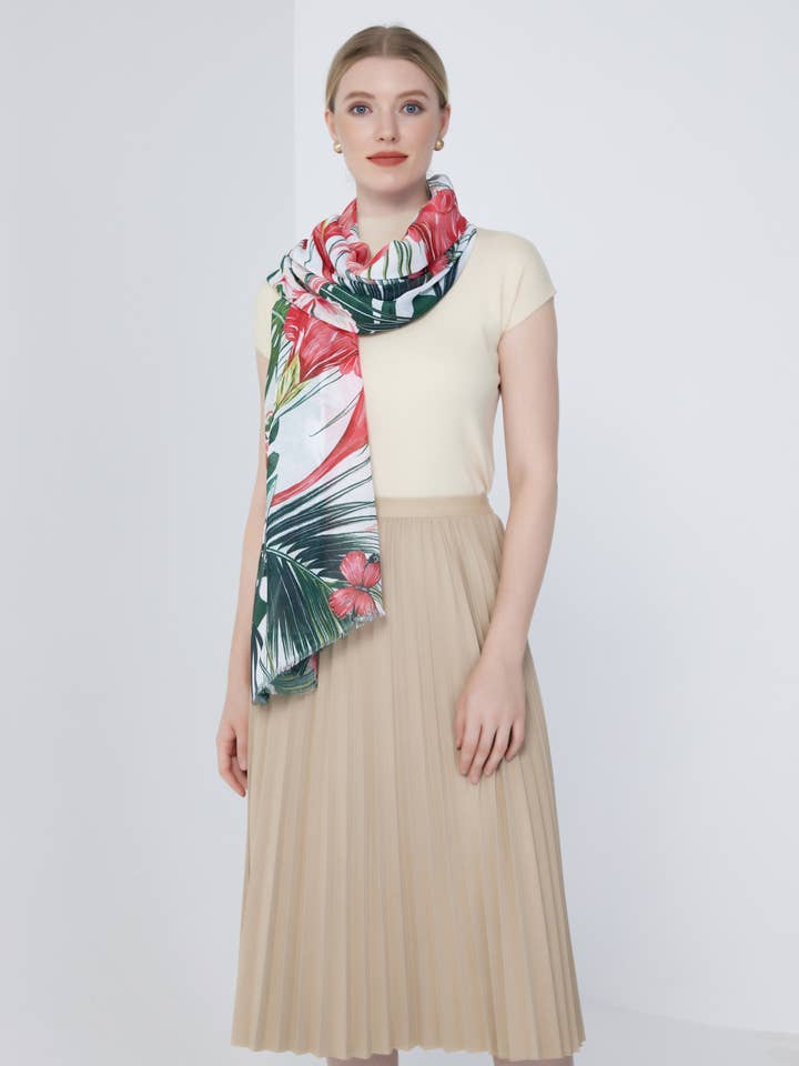 Tropical Bloom Printet Tørklæde – Tørklæder til Kvinder for engroshandel hos Aavion