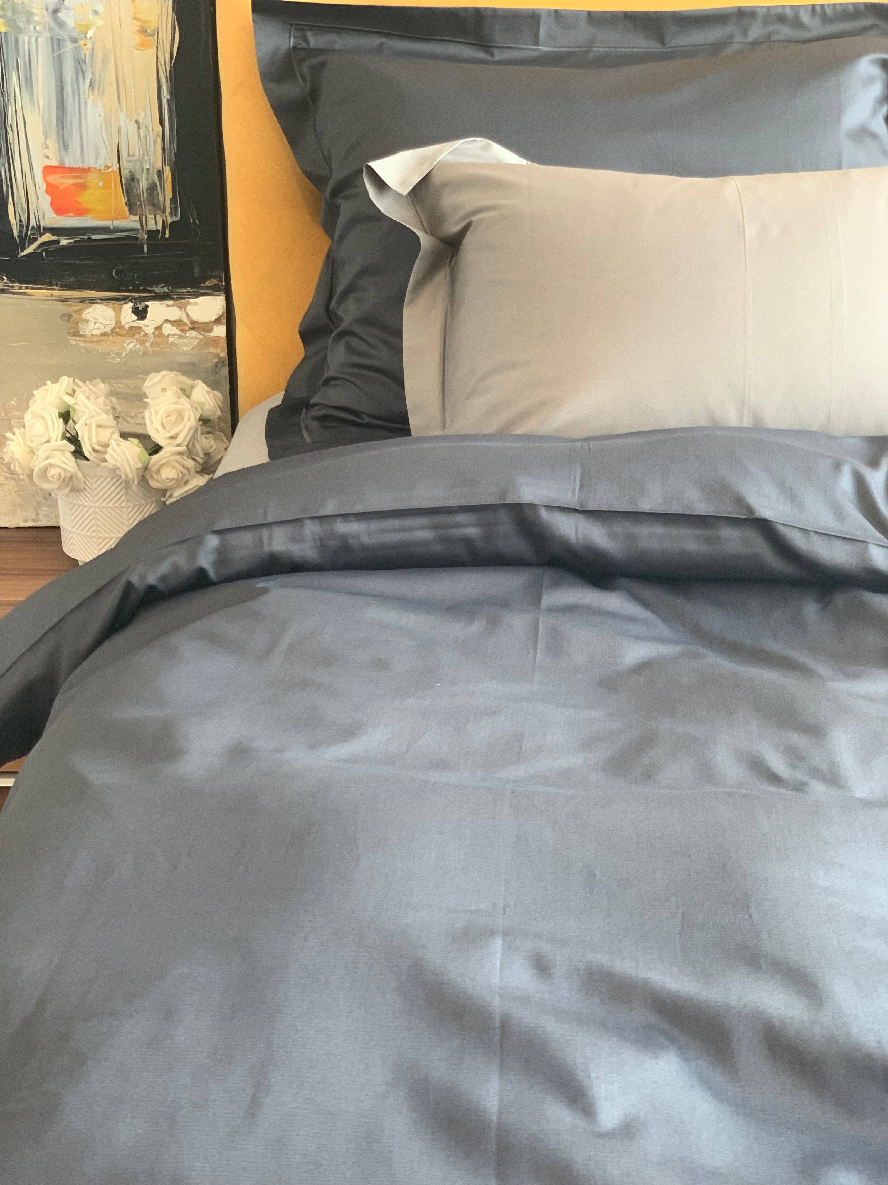 Bedding Set Solid Anthracite with Decorative Stitch 100% Mercerized Cotton Satin 300 TC Easy Iron for wholesale on Faire3