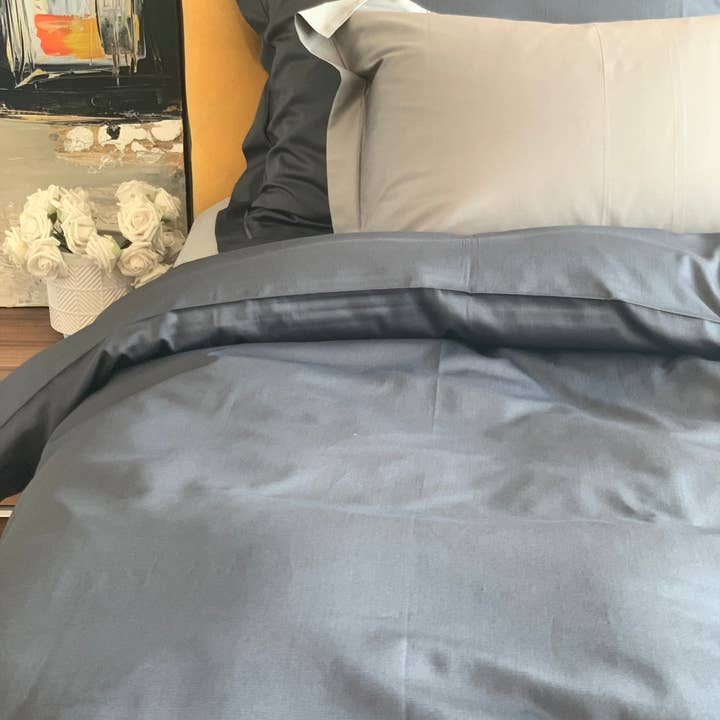 Bedding Set Solid Anthracite with Decorative Stitch 100% Mercerized Cotton Satin 300 TC Easy Iron for wholesale on Faire3