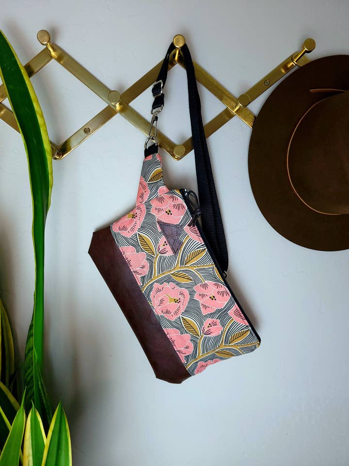 Sling Bag/Flamingo Floral Print Front and Back/Black Zipper for wholesale by 2nd Story Studio