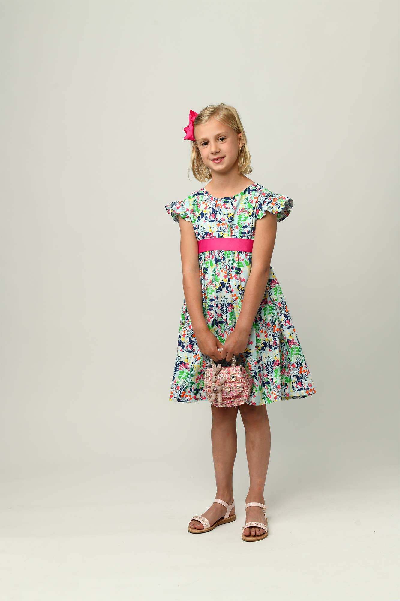 Minna - Wholesale Dress - Kids -  Ruffle Sleeve Classic Party Dress - Vibrant Florals 6