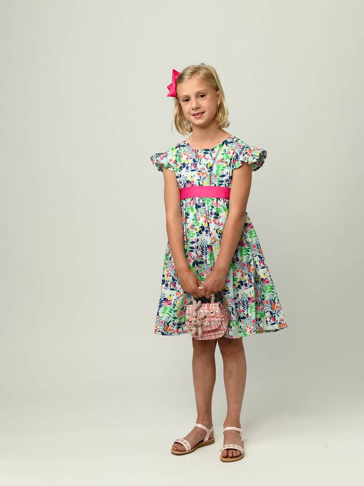Minna - Wholesale Dress - Kids - Ruffle Sleeve Classic Party Dress - Vibrant Florals 6