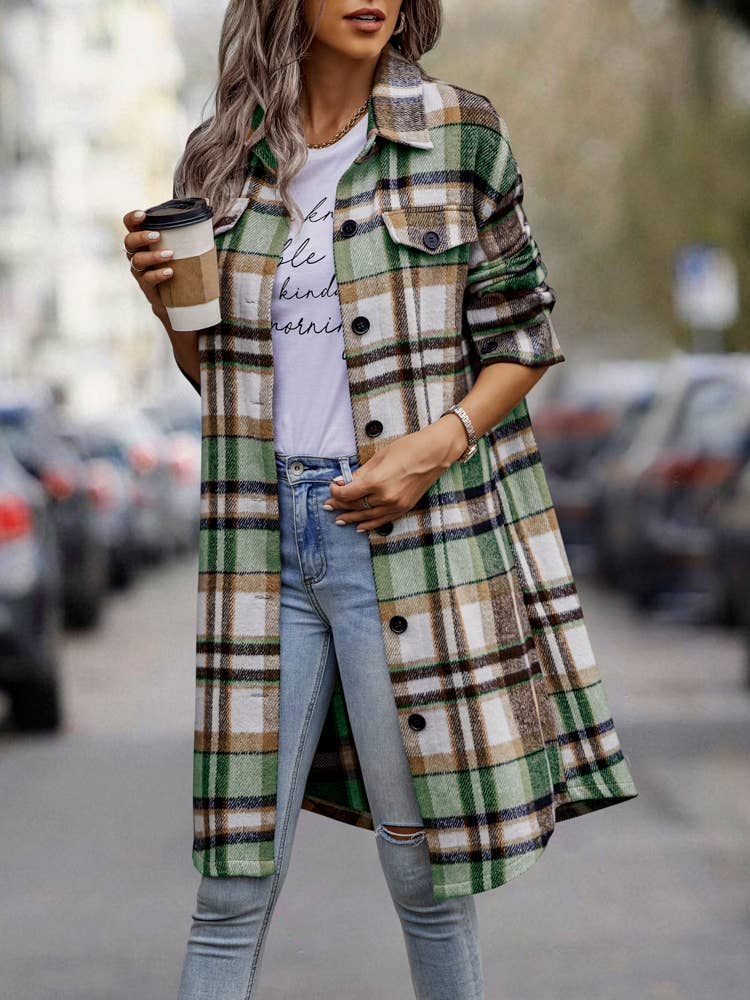 eLook - Wholesale Coat - Women's - SZ1-JK8211 Plaid Button Down Long Coat43