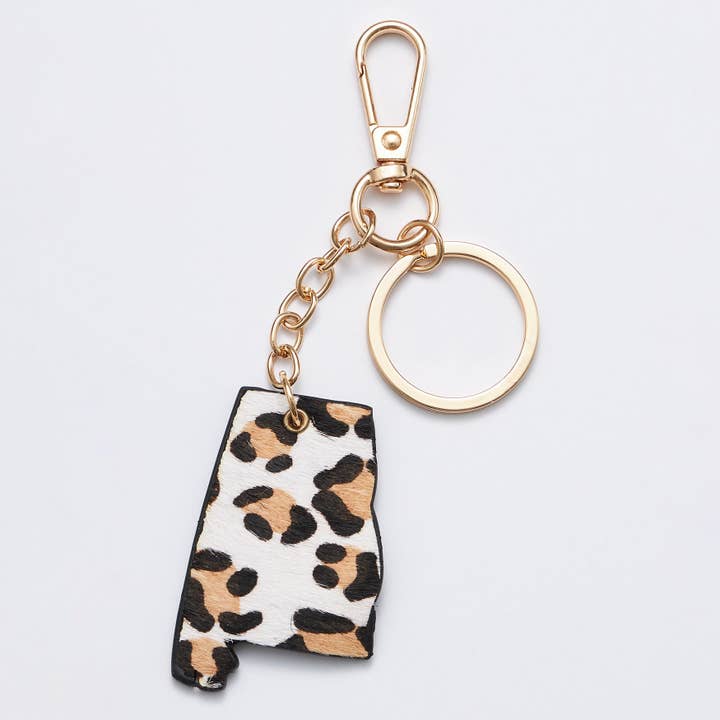 Frem - Wholesale Keychain - Women's - Genuine Leather Animal Print Alabama State Keychains