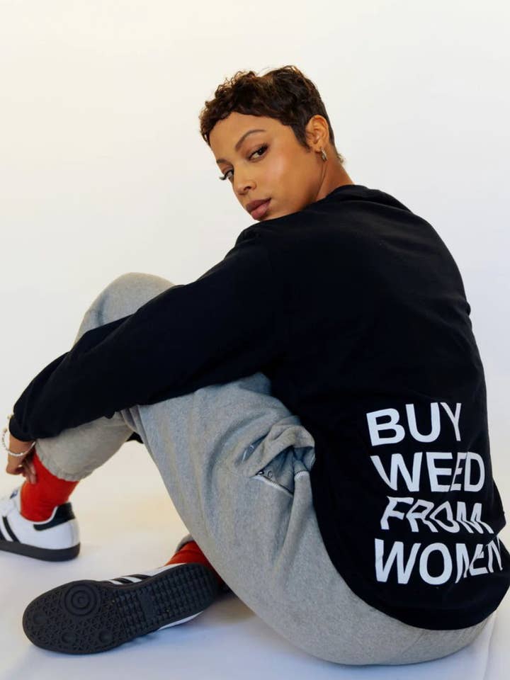 Buy Weed From Women - Wholesale Screen Printed T-Shirt - Unisex - Buy Weed From Women™ "Support Women" Black Long Sleeve Tee1