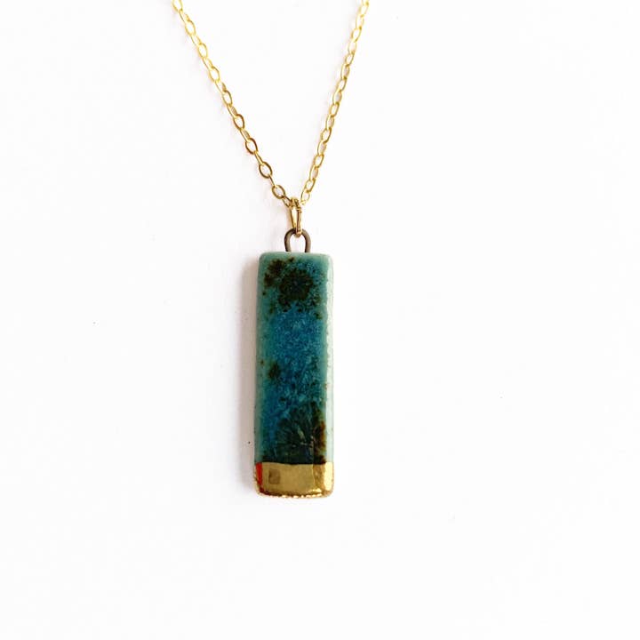 Small Rectangle Necklace - Teal + Gold for wholesale by StitchPrism