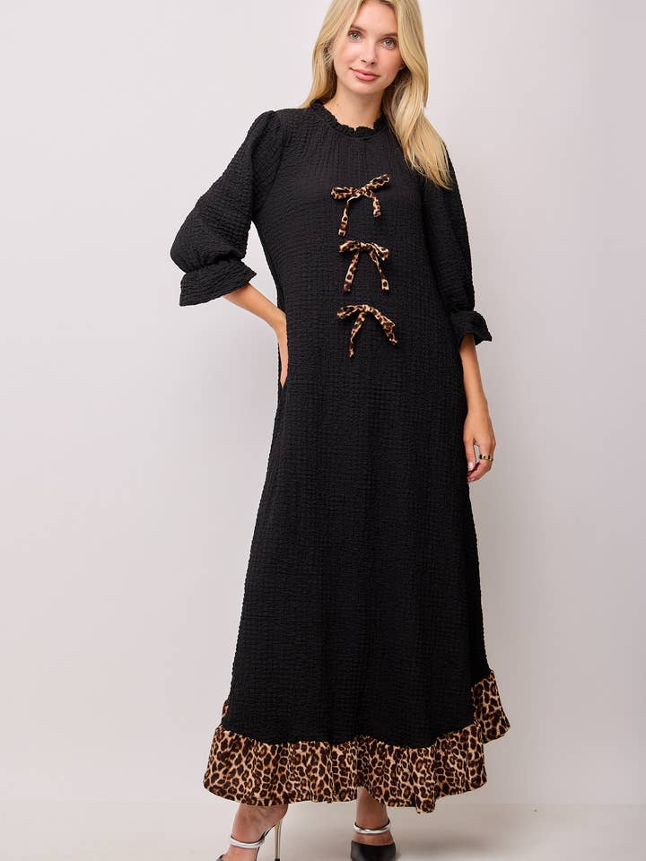 Celeste Clothing - Wholesale Dress - Women's - WOMEN'S PLUS SIZE MAXI DRESS -LEOPARD CONTRAST AND BOWS 1