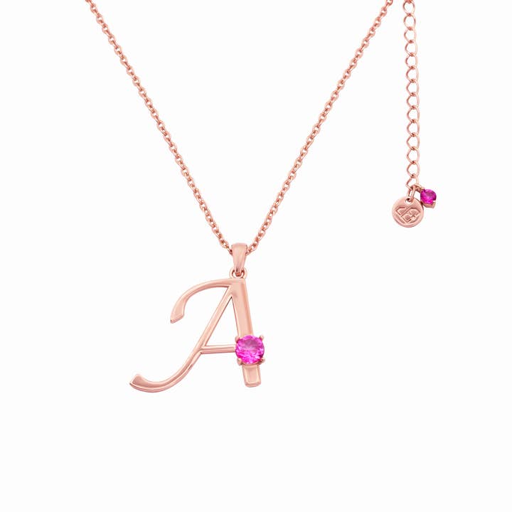Thesoftcheek Jewelry - Wholesale Pendant/Charm Necklace - Initial Letter Necklace Silver Rose Gold Vermeil- Pink Topaz1