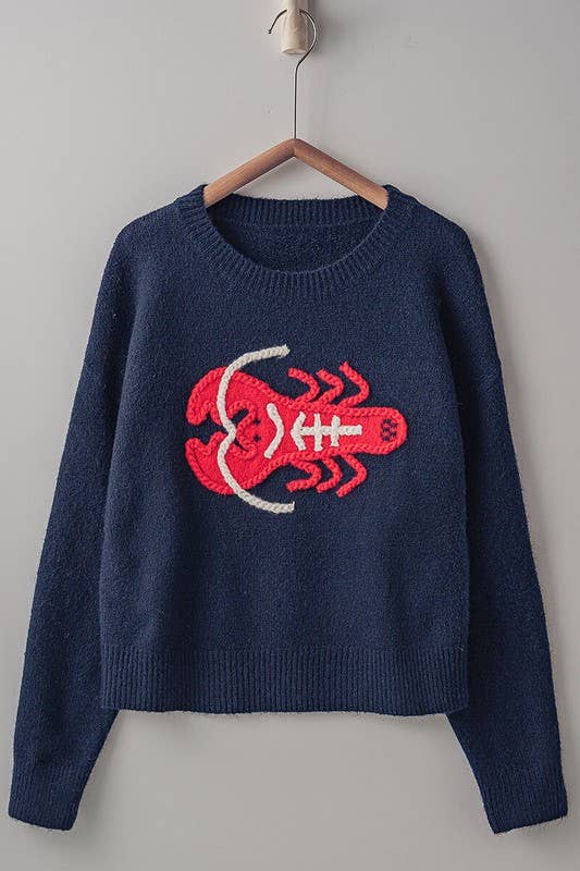 Urban Daizy - Vente Pull en maille – femme - Pull à déclaration nautique avec homard rouge brodé26