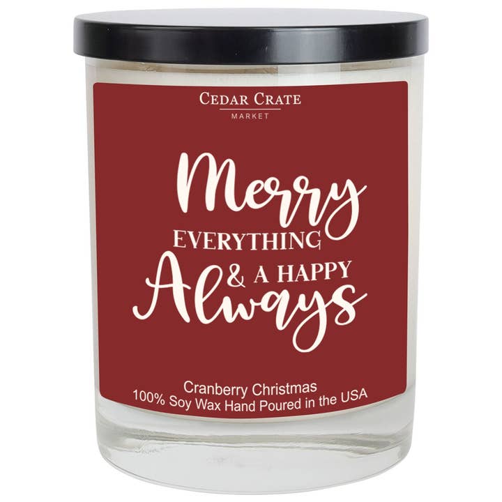 Christmas Candle Merry Everything & Happy Always Color Label for wholesale by Cedar Crate Market