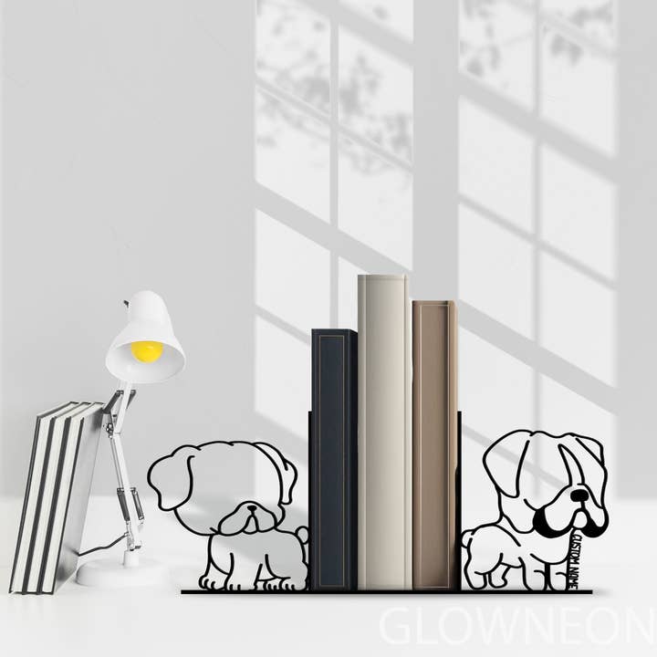 Custom Boxer Dog Book Stand Metal Sign, Bookend Office Decor for wholesale by Glow Neon