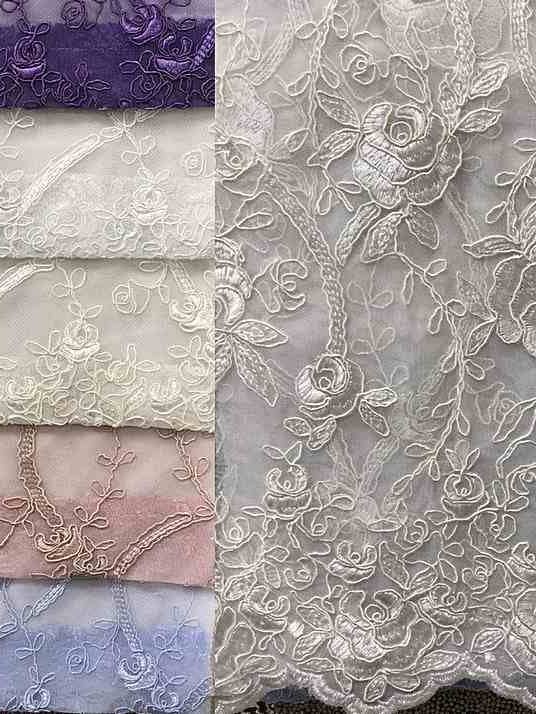 Tessuto in rete ricamato HOLIDAY. Pizzo ideale per cucito, abiti, gonne, veli per la vendita all'ingrosso da parte di Fabrics Star