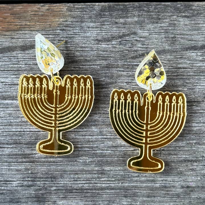 Menorah - Gold Mirror - Hanukkah Earrings for wholesale by Be Like Missy