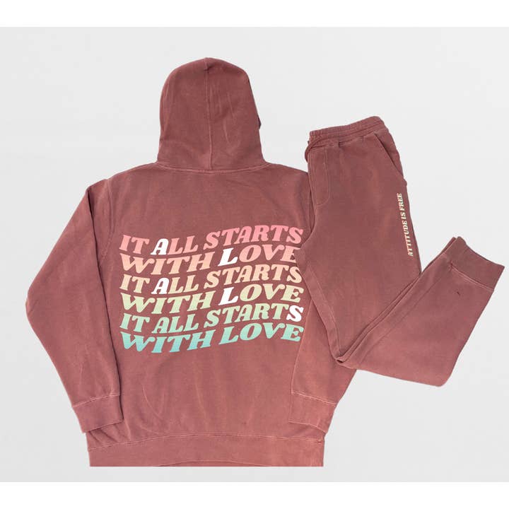 Lauren and Arie "Twinning" Starts with Love Sweatsuit for wholesale by Attitude is Free