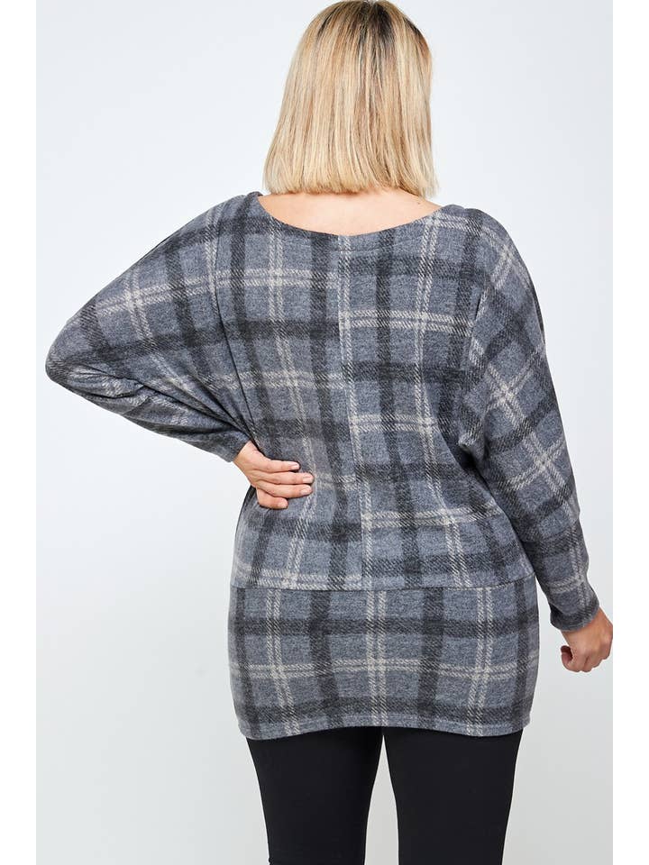 Grey Plus Size Plaid Tunic Top - 17655-T for wholesale on Faire2