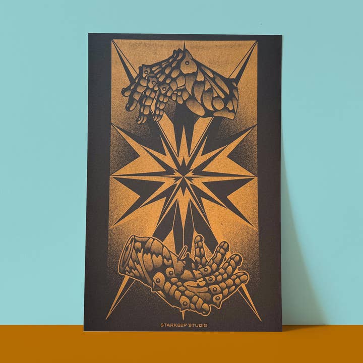Gauntlets Risograph Print | 8.5x14 Riso Print for wholesale by StarKeep Studio