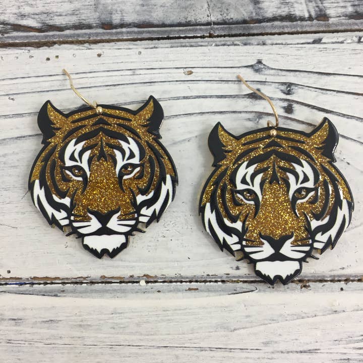 Glitter tiger head earrings for wholesale by SongLily