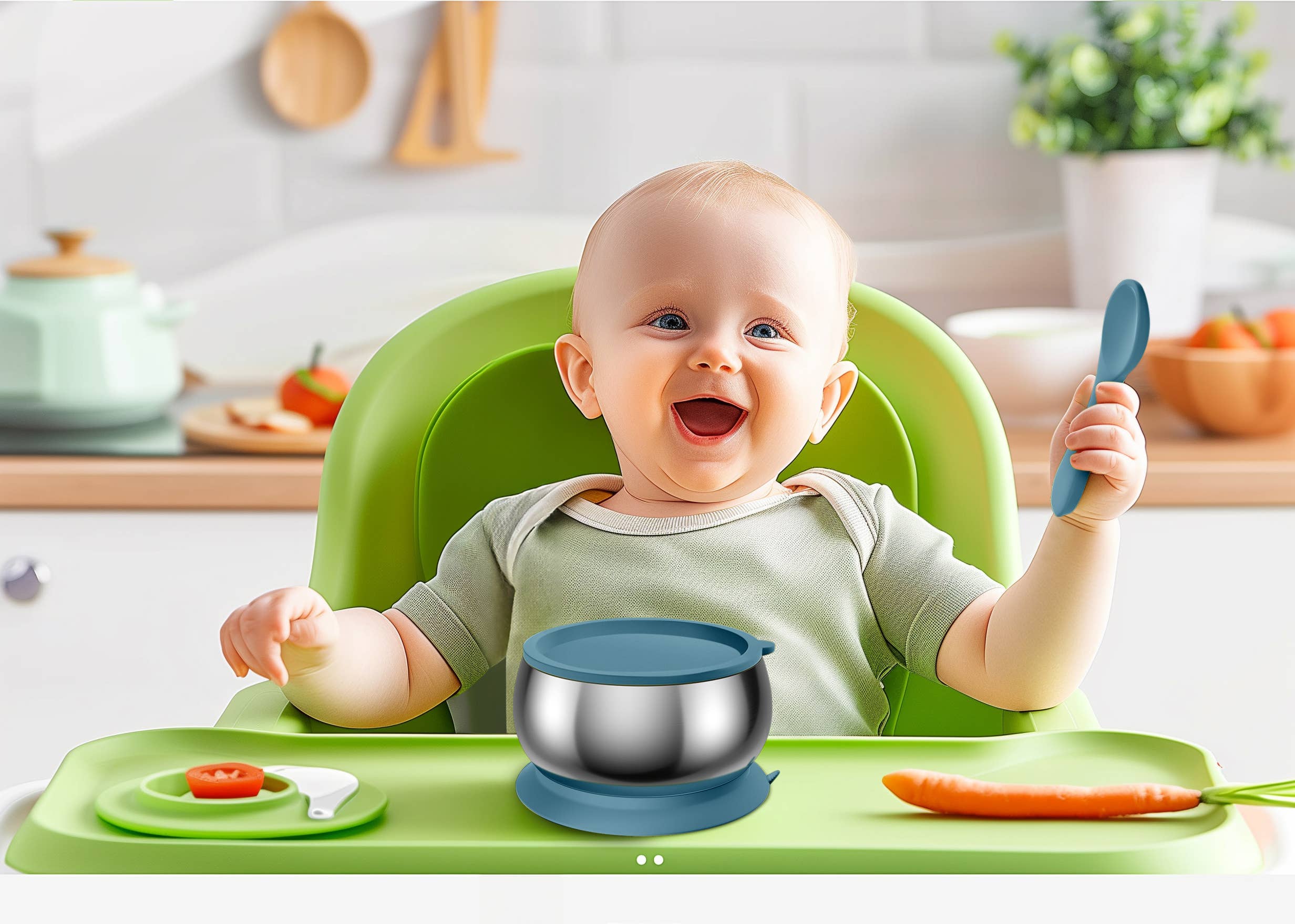 Lion & Lady - Vente Set de vaisselle – bébé - Bol d'alimentation en acier inoxydable 18/8 avec base d'aspiration en silicone7