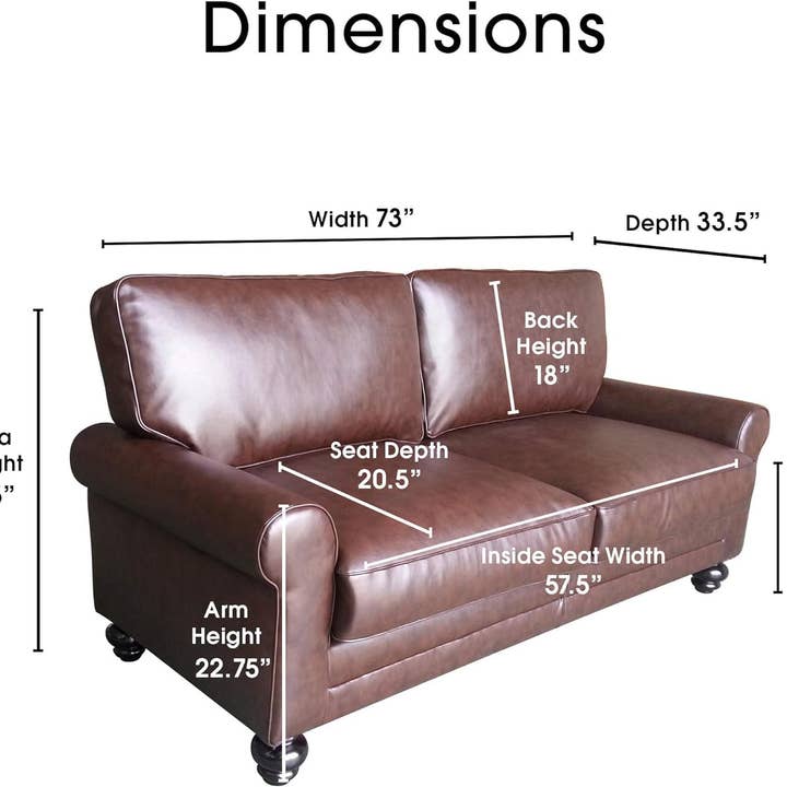 Copenhagen Rolled Arm Loveseat Chestnut Bonded Leather for wholesale on Faire1
