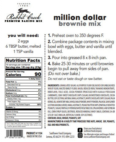 Rabbit Creek Gourmet - Vente Mélanges pour brownie - Mélange brun, chocolat blanc, beurre d'arachide et croustilles de chocolat d'un million de dollars2