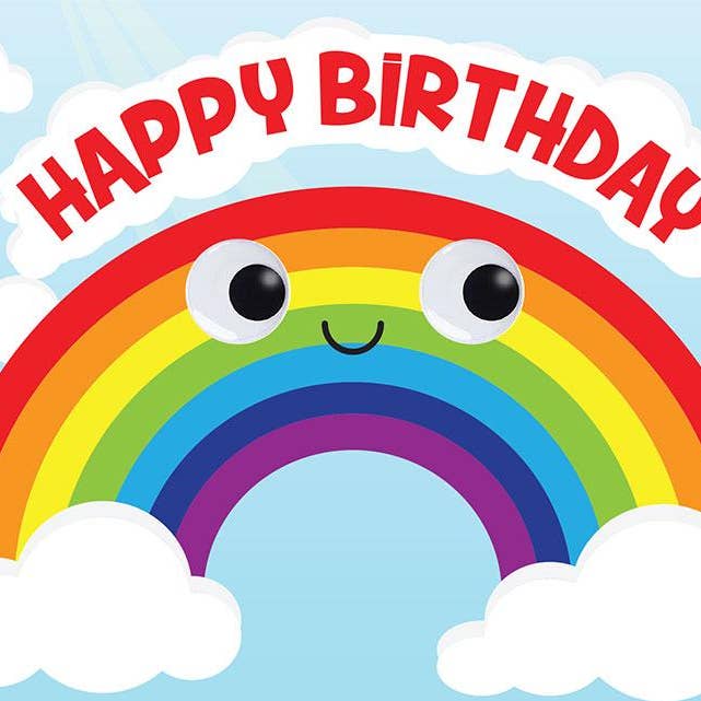 Paper House Productions - Wholesale Birthday Card - Googly Eye Rainbow Glitter Card