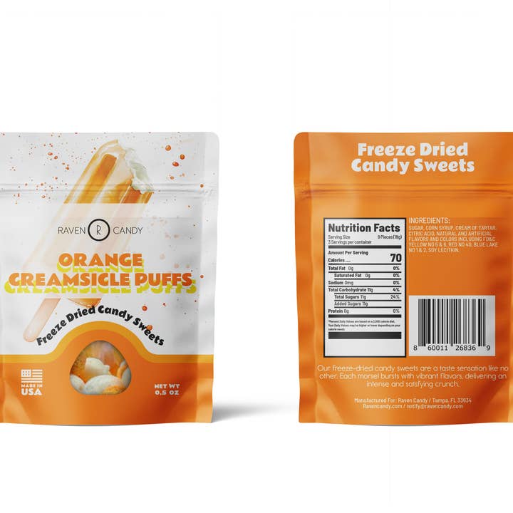 Raven Candy - Wholesale Hard Candy - Raven Candy Orange Creamsicle Puffs Freeze Dried Candy .5 oz