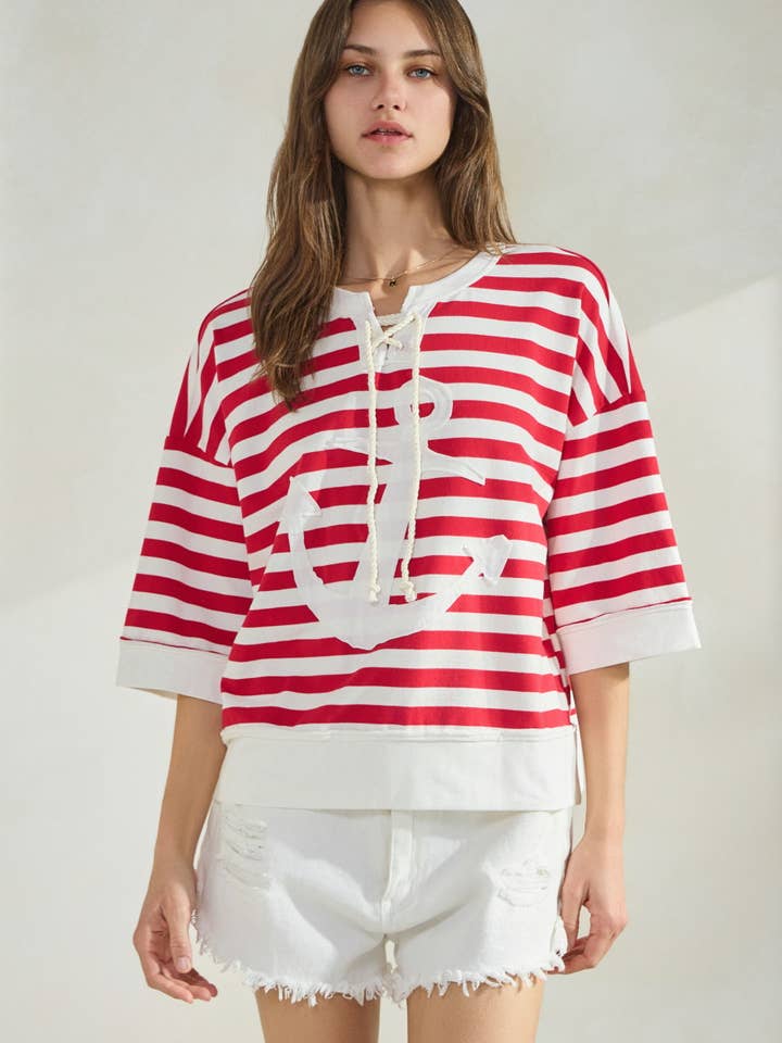 Marine Striped French Terry Pullover for wholesale by Oddi