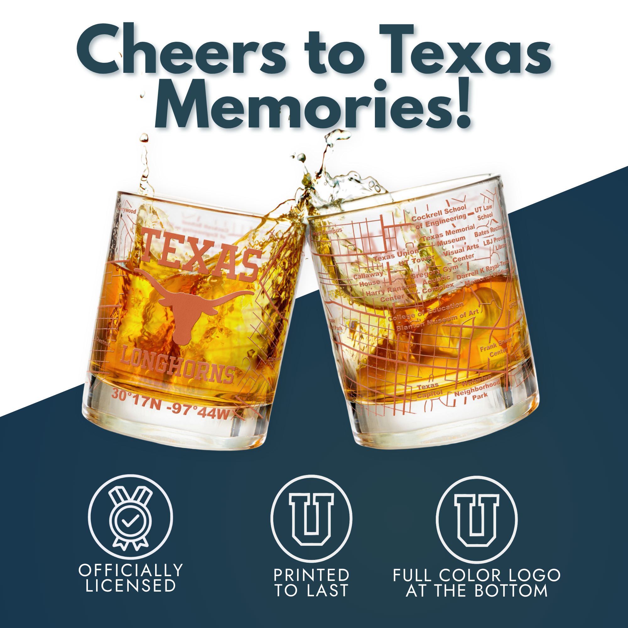 Greenline Goods - Wholesale Cocktail/Liquor Glass - University of Texas Longhorns Whiskey Glass Set (2 Low Ball Glasses)5