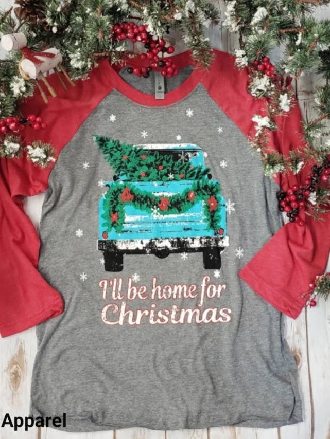 I'll Be Home For Christmas Raglan for wholesale by Plain Apparel Tees