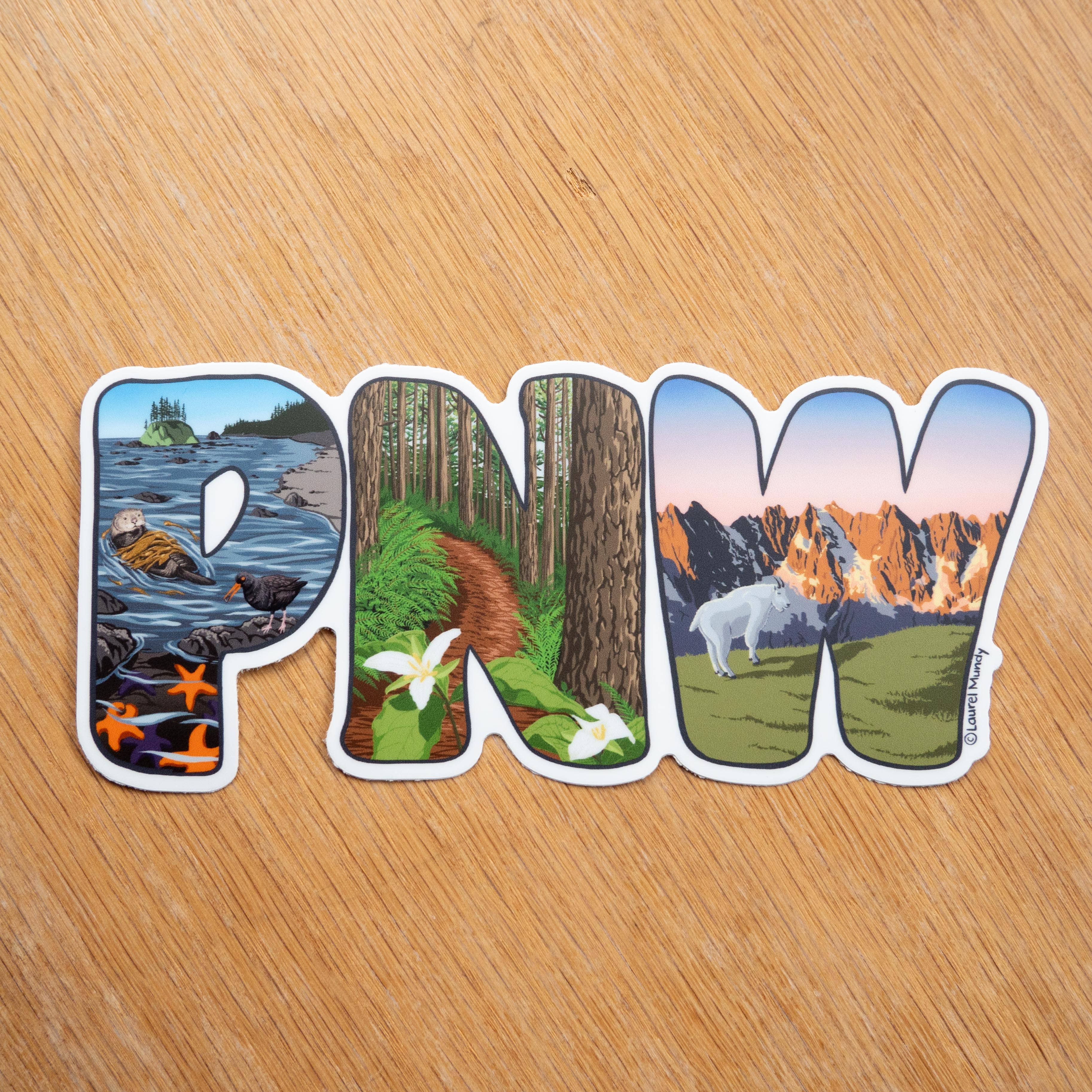 Laurel Mundy Illustration - Wholesale Sticker - Pacific Northwest PNW 5.5"x2.5" Large Vinyl Sticker1