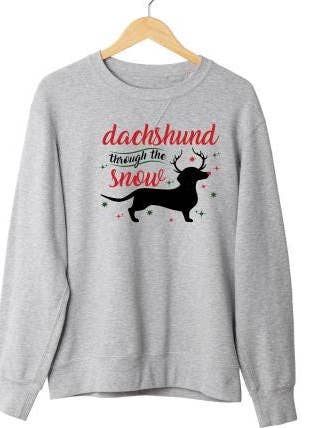 Dachshund Thru the Snow Christmas Sweatshirt, Doxie Gifts for wholesale by BCrisp Creations