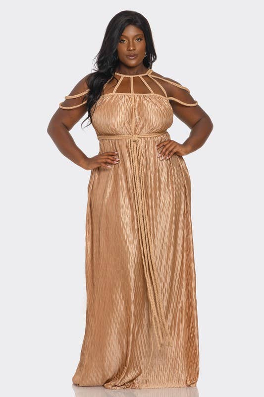 BANJUL – Großhandel Kleid – Damen – HCCD71765   Wellig plissiertes geflochtenes Seil Plus Size Maxikleid0