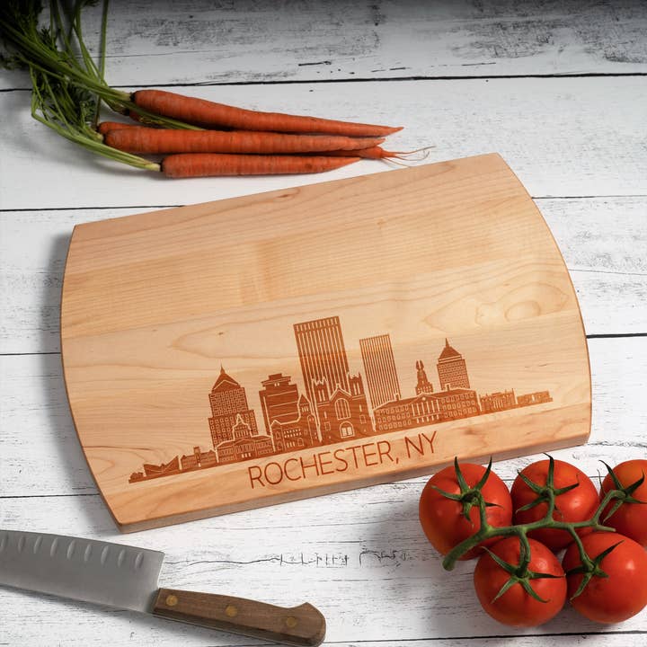 Rochester NY City Skyline Cutting Board - 16x10.5 Maple for wholesale by Blue Ridge Mountain Gifts