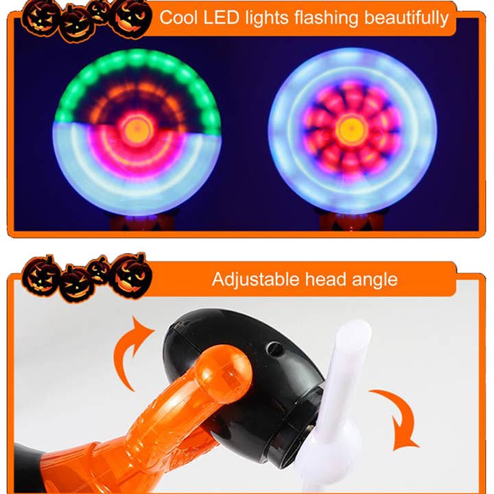 Cap Zone - Wholesale Light-Up Toy - Kids & Baby - Ghost Pumpkin Skull Head Spinning LED Glow Wand