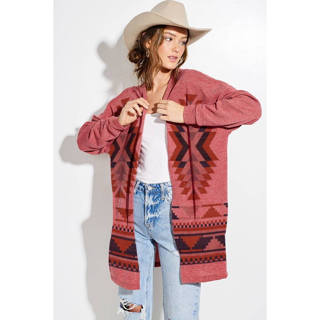 Phil Love - Wholesale Cardigan - Dames - Gebreid vest met lange mouwen en azteekse print 4