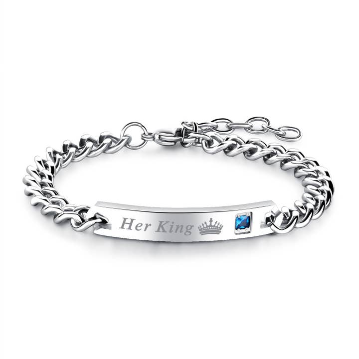 Mio Queena - Wholesale Charm/Dangle Bracelet - "His Queen" "Her King" Stainless Steel Charm Couple Bracelet