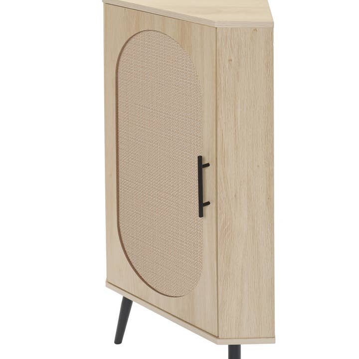 Orange County Decor - Wholesale Cabinet - Corner Cabinet ,Rattan Door,Freestanding Corner Tables For Small Spaces, Corner Shelf Stand For Living Room, Kitchen, Bathroom, Bedroom Natural Particle Board6